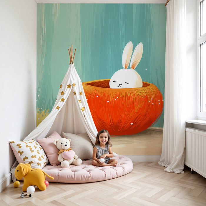 Paberi tapeet beebitoa jaoks | Armas jänes värvilises potis keset õrnalt metsa