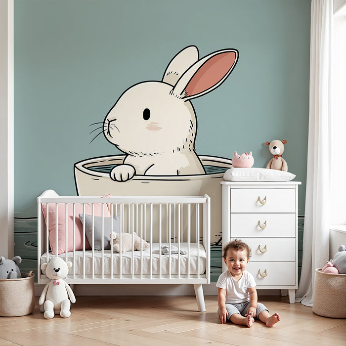 Børneværelse tapet | Sød kanin i en flydende kop