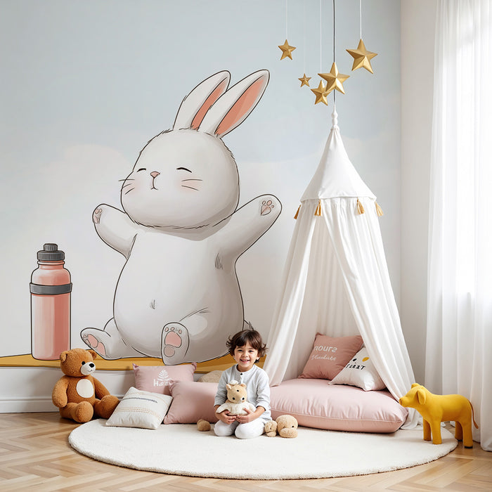 Papier peint chambre bébé | Lapin mignon en pleine méditation sur un tapis
