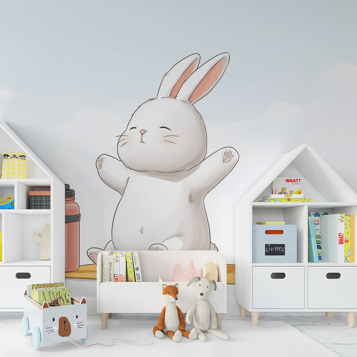 Papier peint chambre bébé | Lapin mignon en pleine méditation sur un tapis