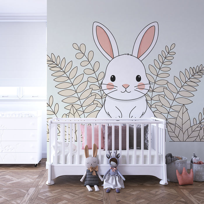 Barntapet | Söt kanin omgiven av delikat lövverk