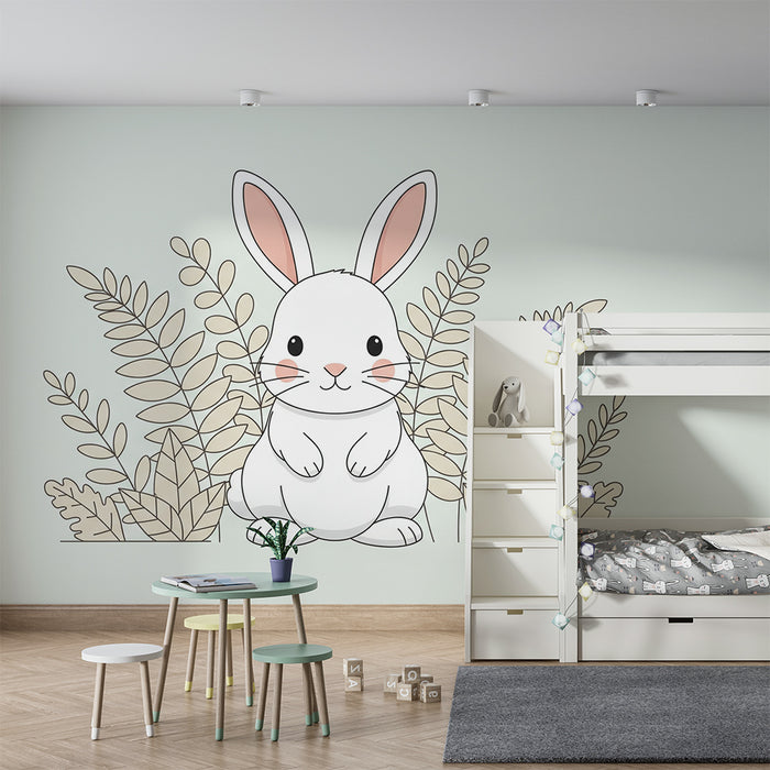 Barntapet | Söt kanin omgiven av delikat lövverk