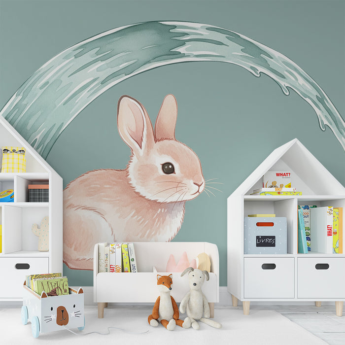 Papier peint chambre bébé | Lapin mignon et éclaboussures d'eau