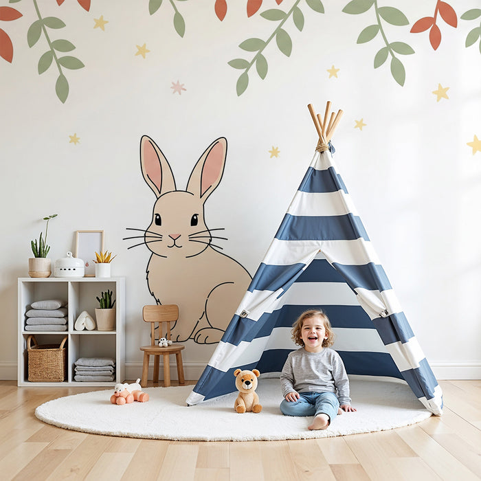 Barntapet | Söt kanin och delikat lövverk