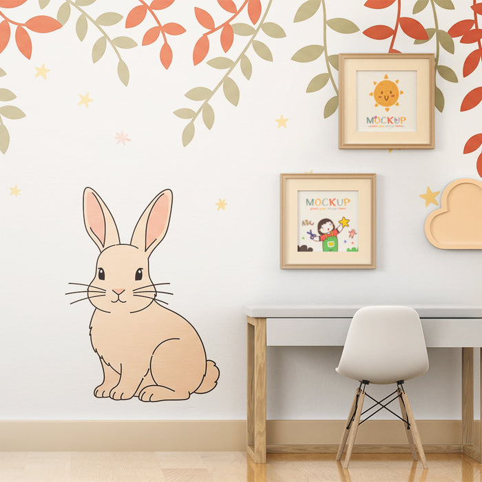 Barntapet | Söt kanin och delikat lövverk