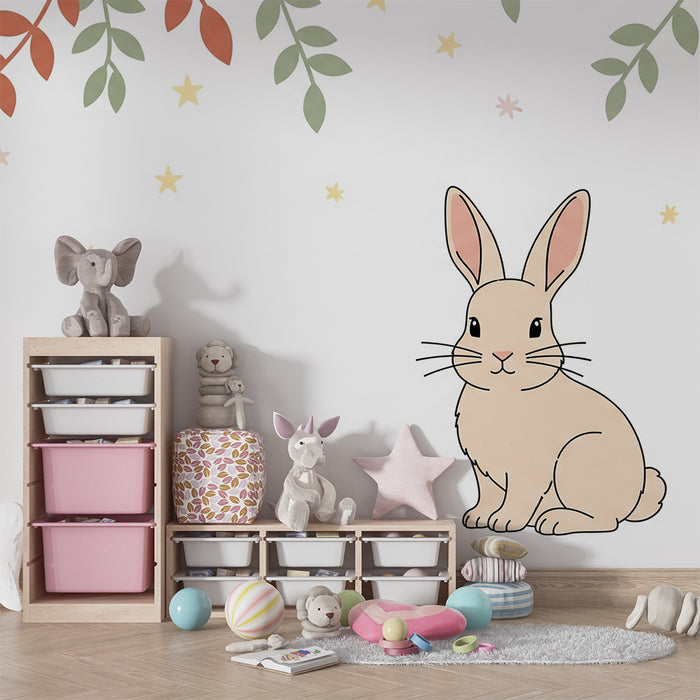 Barntapet | Söt kanin och delikat lövverk