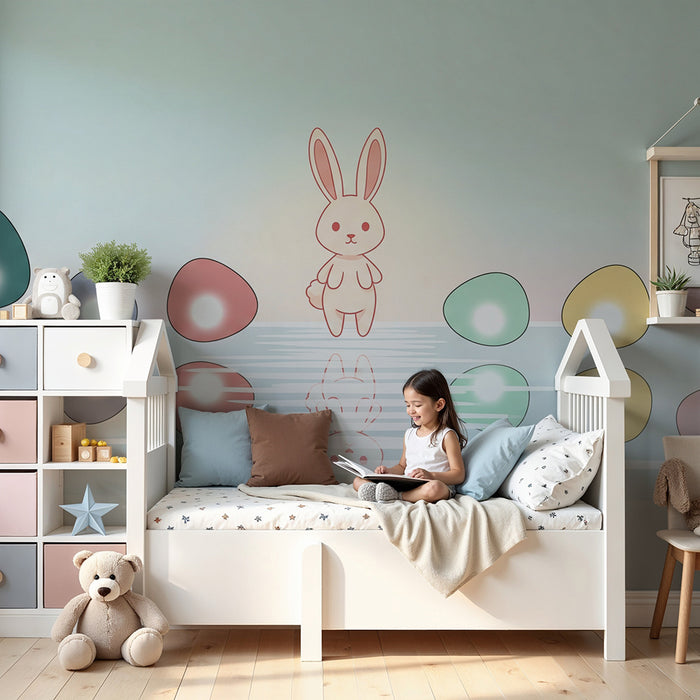 Barntapet | Söt kanin och färgglada ägg på pastellfärgad bakgrund