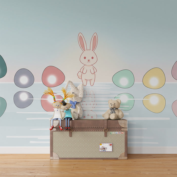 Barntapet | Söt kanin och färgglada ägg på pastellfärgad bakgrund