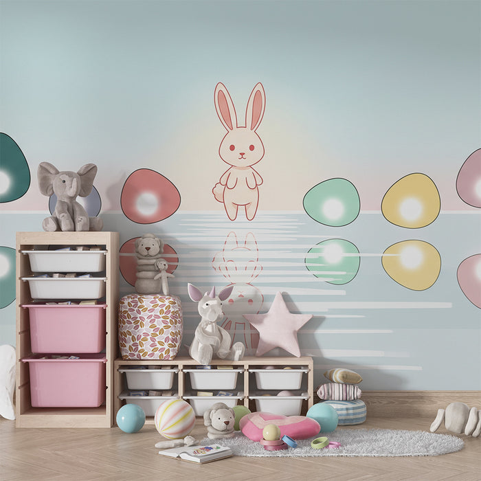 Barntapet | Söt kanin och färgglada ägg på pastellfärgad bakgrund