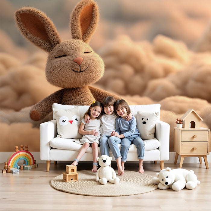 Barntapet | Söt kanin flyter på mjuka moln