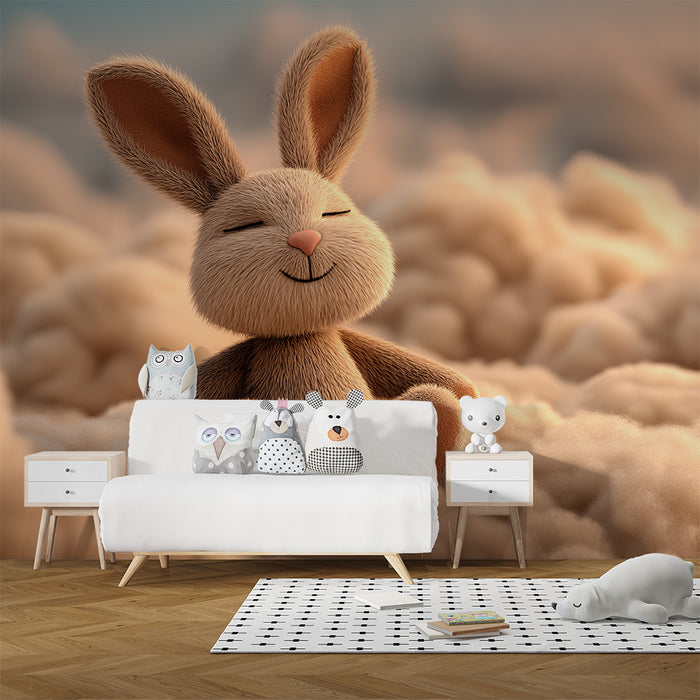 Barntapet | Söt kanin flyter på mjuka moln