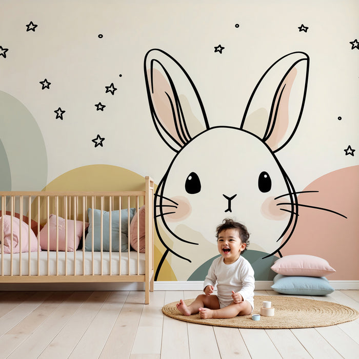 Carta da parati bambini | Coniglio carino tra le stelle