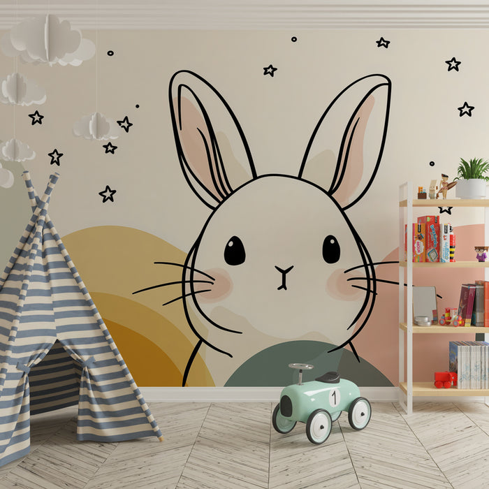 Carta da parati bambini | Coniglio carino tra le stelle