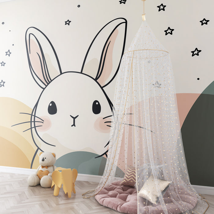 Carta da parati bambini | Coniglio carino tra le stelle