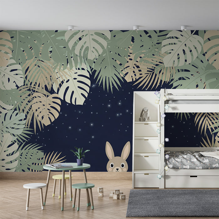 Lastenhuoneen tapetti | Söpö pupu tähtien alla