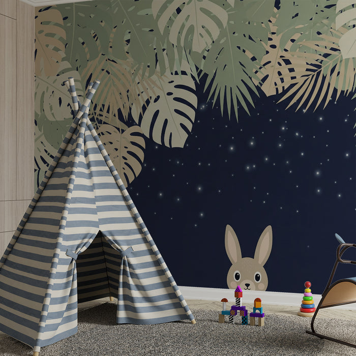 Lastenhuoneen tapetti | Söpö pupu tähtien alla