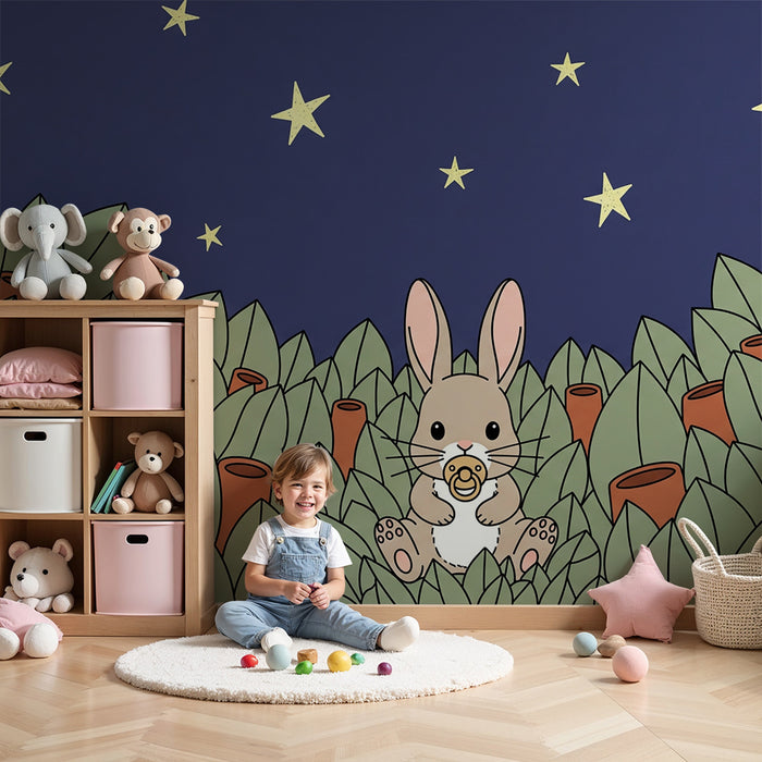 Papier peint chambre bébé | Lapin mignon sous les étoiles