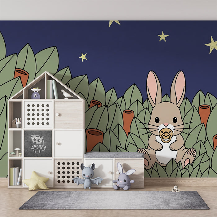 Papier peint chambre bébé | Lapin mignon sous les étoiles