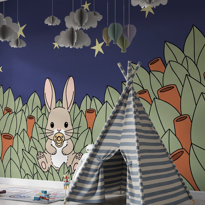 Papier peint chambre bébé | Lapin mignon sous les étoiles