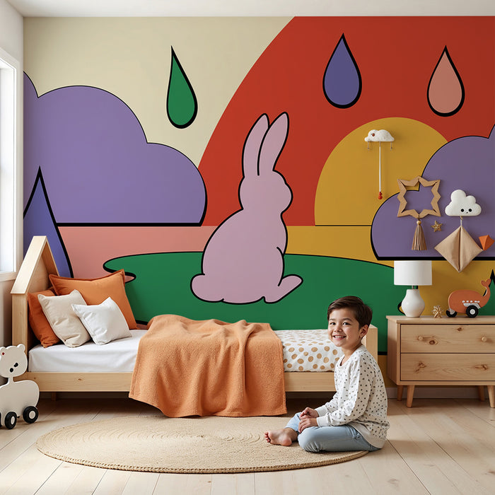 Lastenhuoneen tapetti | Söpö pupu värikkään taivaan alla