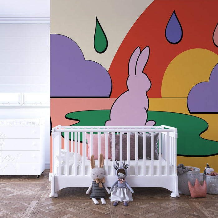 Lastenhuoneen tapetti | Söpö pupu värikkään taivaan alla