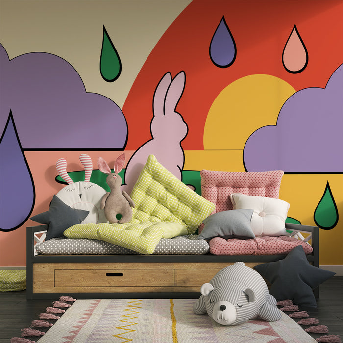 Lastenhuoneen tapetti | Söpö pupu värikkään taivaan alla