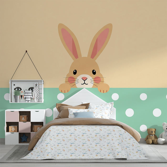 Barntapet | Söt kanin på pastellfärgad bakgrund med vita prickar