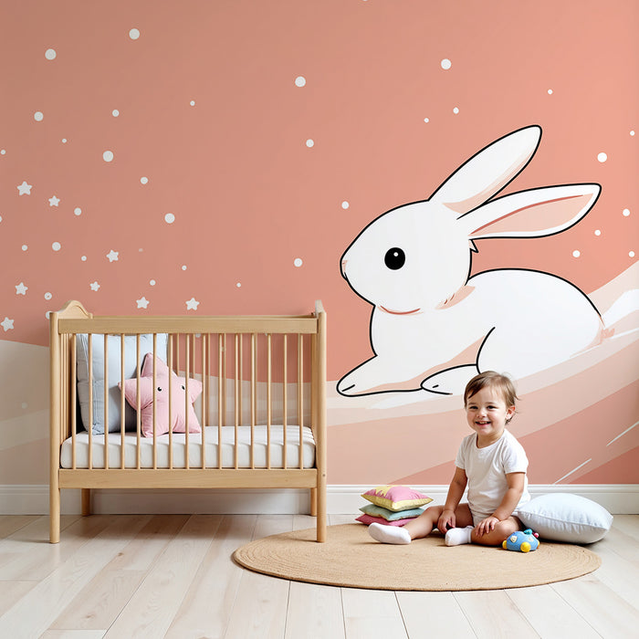 Barntapet | Söt kanin på pastellstjärnbakgrund