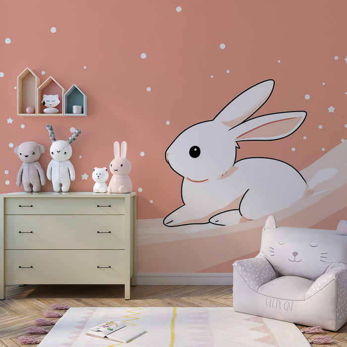 Barntapet | Söt kanin på pastellstjärnbakgrund