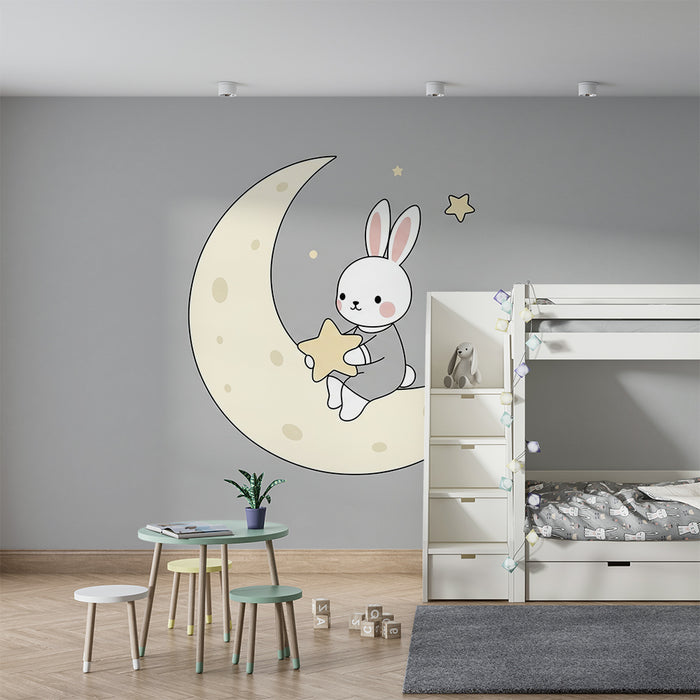 Barntapet | Söt kanin på en måne med stjärnor
