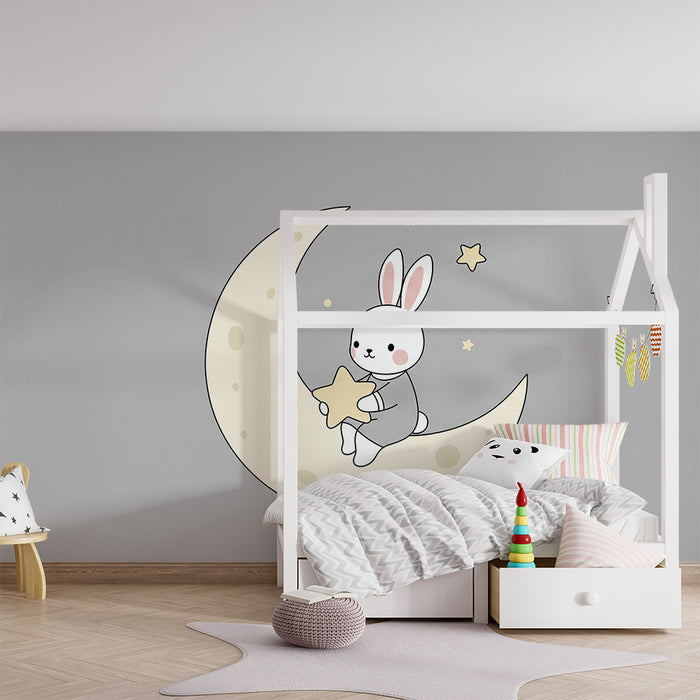 Barntapet | Söt kanin på en måne med stjärnor