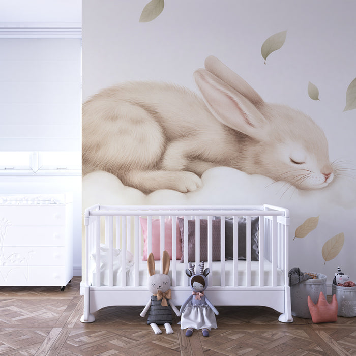 Babykamer behang | Rustige konijn op een wolk