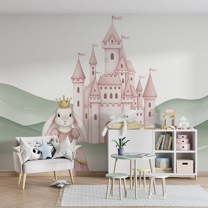 Papier peint chambre bébé | Lapin princesse et château féerique