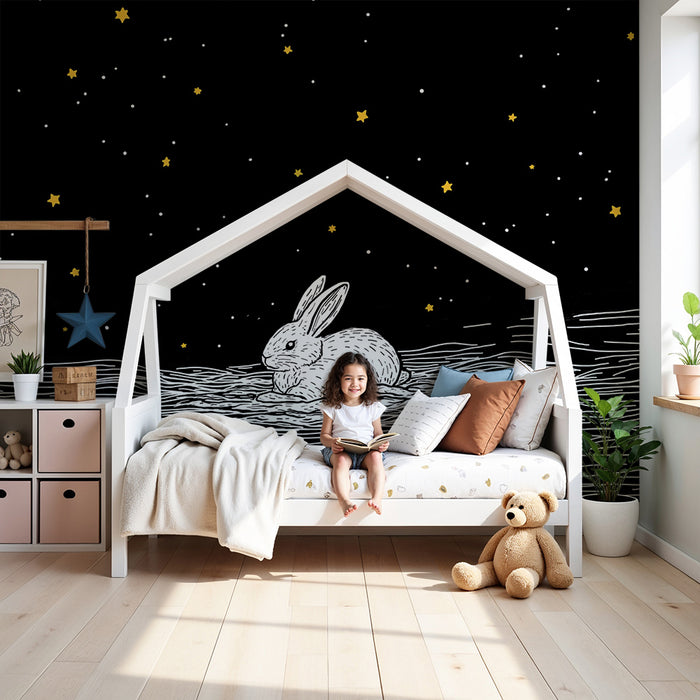 Babykamer behang | Konijn onder de sterren