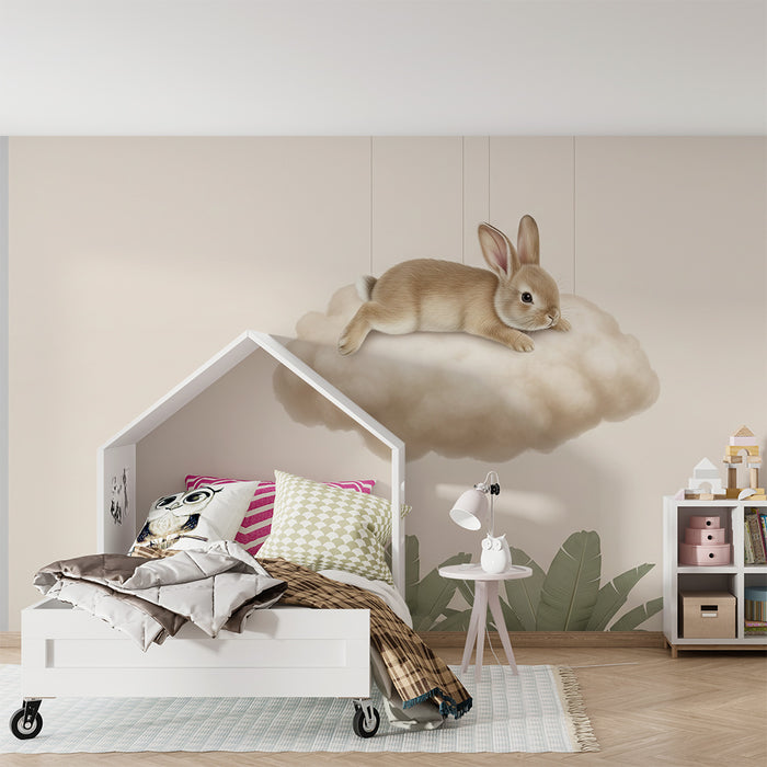 Papier peint chambre bébé | Lapin sur un nuage doux