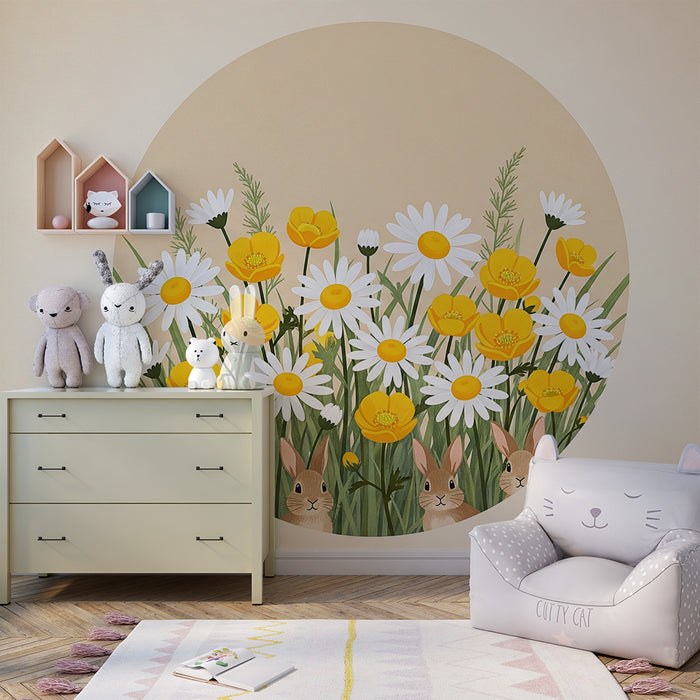 Lastenhuoneen tapetti | Jäniksiä ja villikukkia keväisessä ympäristössä