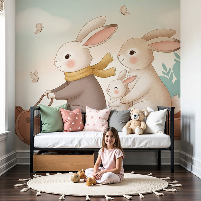 Papel de parede quarto bebê | Veseli zajci na saneh