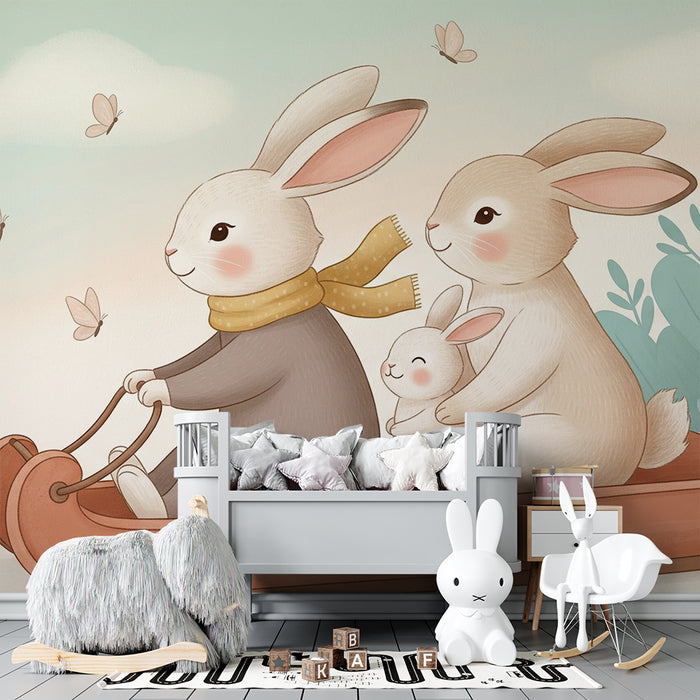 Papel de parede quarto bebê | Veseli zajci na saneh
