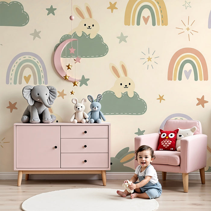 Barntapet | Söta kaniner och regnbågar
