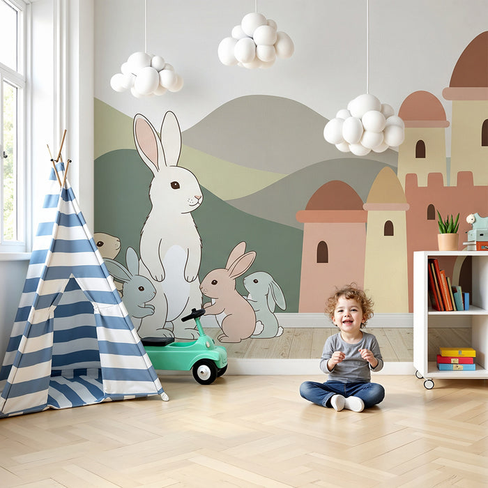 Tapety dla dzieci | Urocze króliczki i magiczny zamek