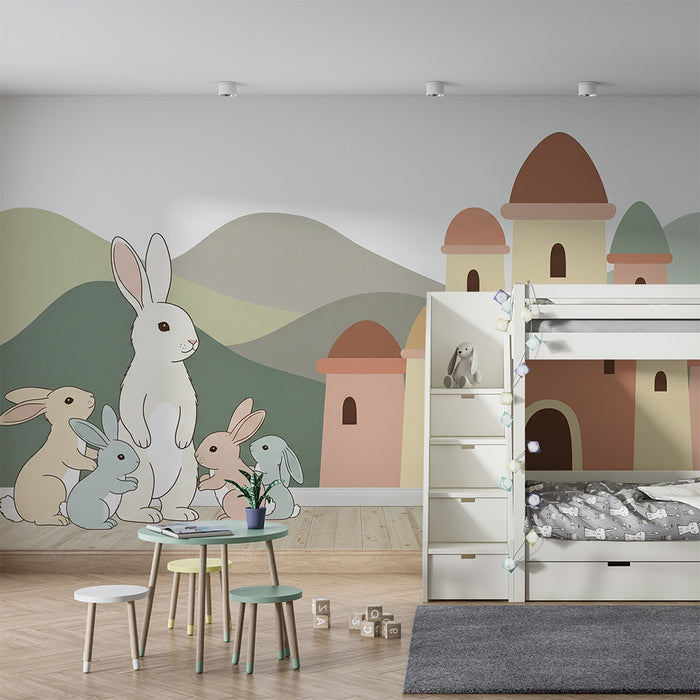 Tapety dla dzieci | Urocze króliczki i magiczny zamek