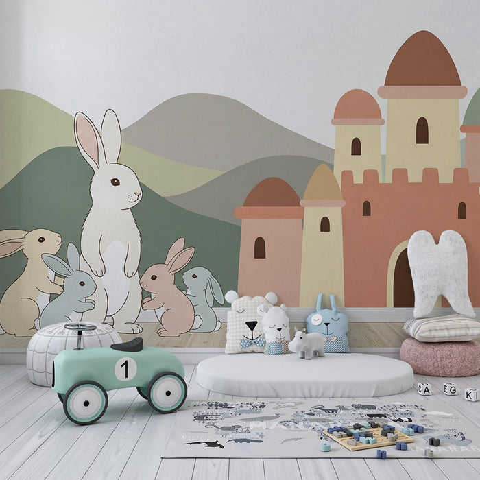 Tapety dla dzieci | Urocze króliczki i magiczny zamek