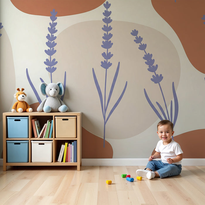 Babyzimmer Tapete | Sanfter Lavendel und organische Formen in beruhigenden Farbtönen