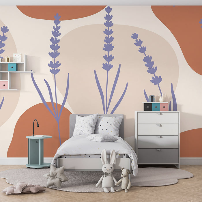 Babyzimmer Tapete | Sanfter Lavendel und organische Formen in beruhigenden Farbtönen