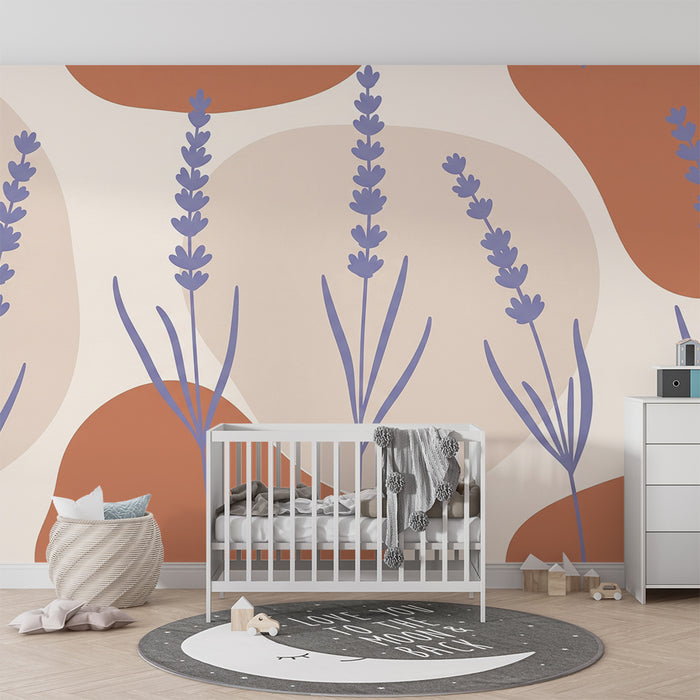 Babyzimmer Tapete | Sanfter Lavendel und organische Formen in beruhigenden Farbtönen