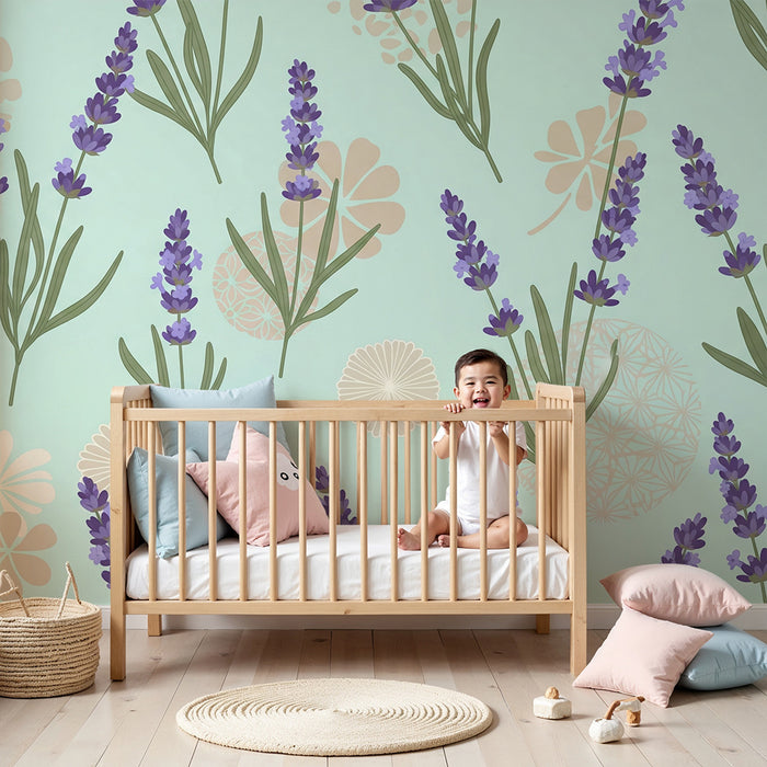 Nursery room wallpaper | Lavender and lovely floral softness
