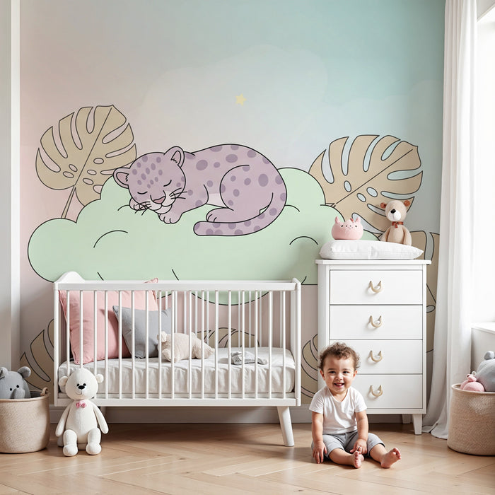 Papel de parede quarto bebê | Spijoč leopard na oblaku