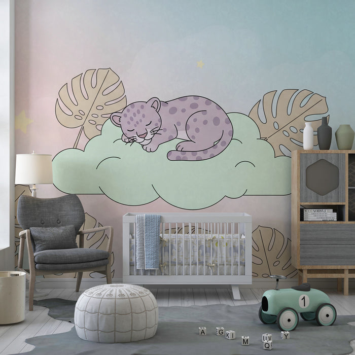 Papel de parede quarto bebê | Spijoč leopard na oblaku