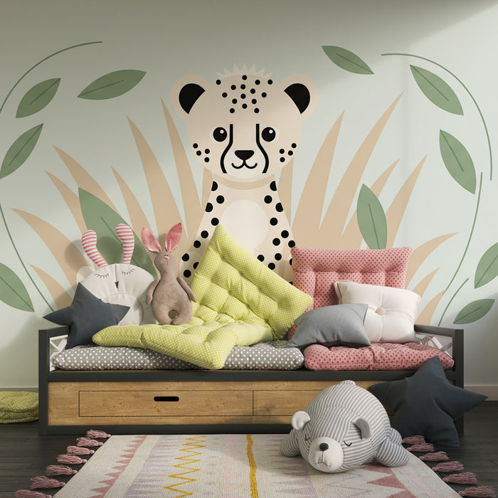 Nursery room wallpaper | Cute leopard and tropical jungle