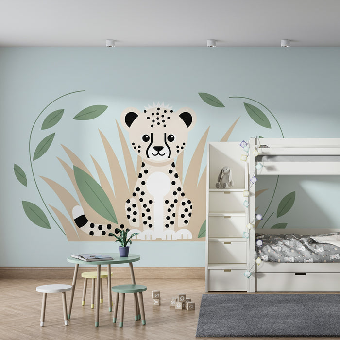 Nursery room wallpaper | Cute leopard and tropical jungle